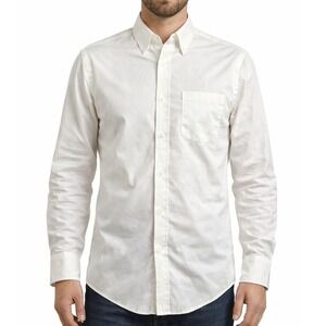 Vintage 70s Van Heusen Cotton Poly Button Down Dress Shirt M Cream Made in USA